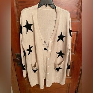 Beige Cardigan with Black Star Design